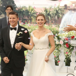 bones brennan married promo poster wedding